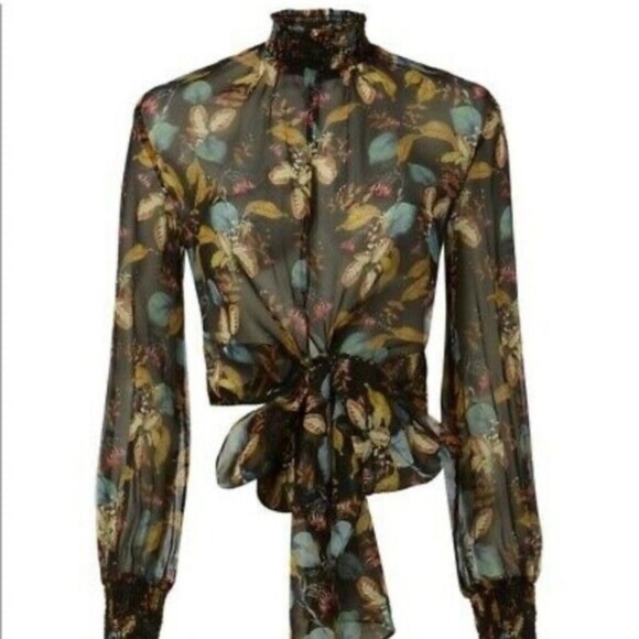 Nicholas Silk Ava Black Floral Sheer Bow Blouse US 6 - Picture 1 of 10